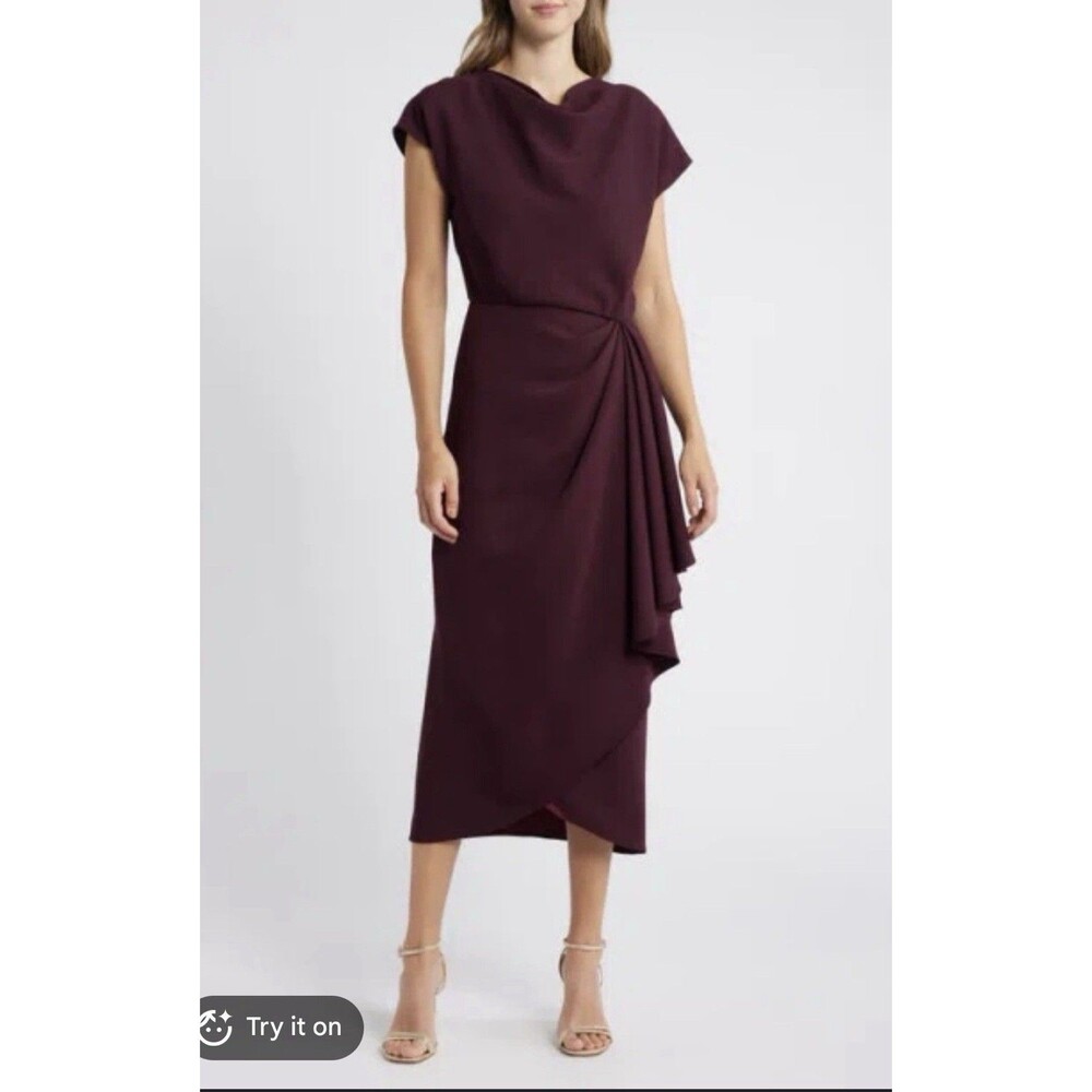 Amsale Cowl Neck Tulip Cocktail Dress Ruby Size 8 R $625 - Picture 1 of 4